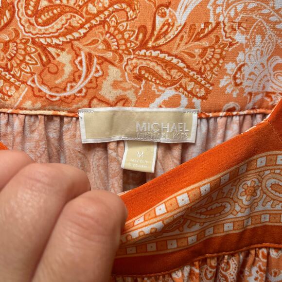 Michael Kors Women's Square Neck Border Shift Midi Dress Orange Size Medium - Picture 4 of 6